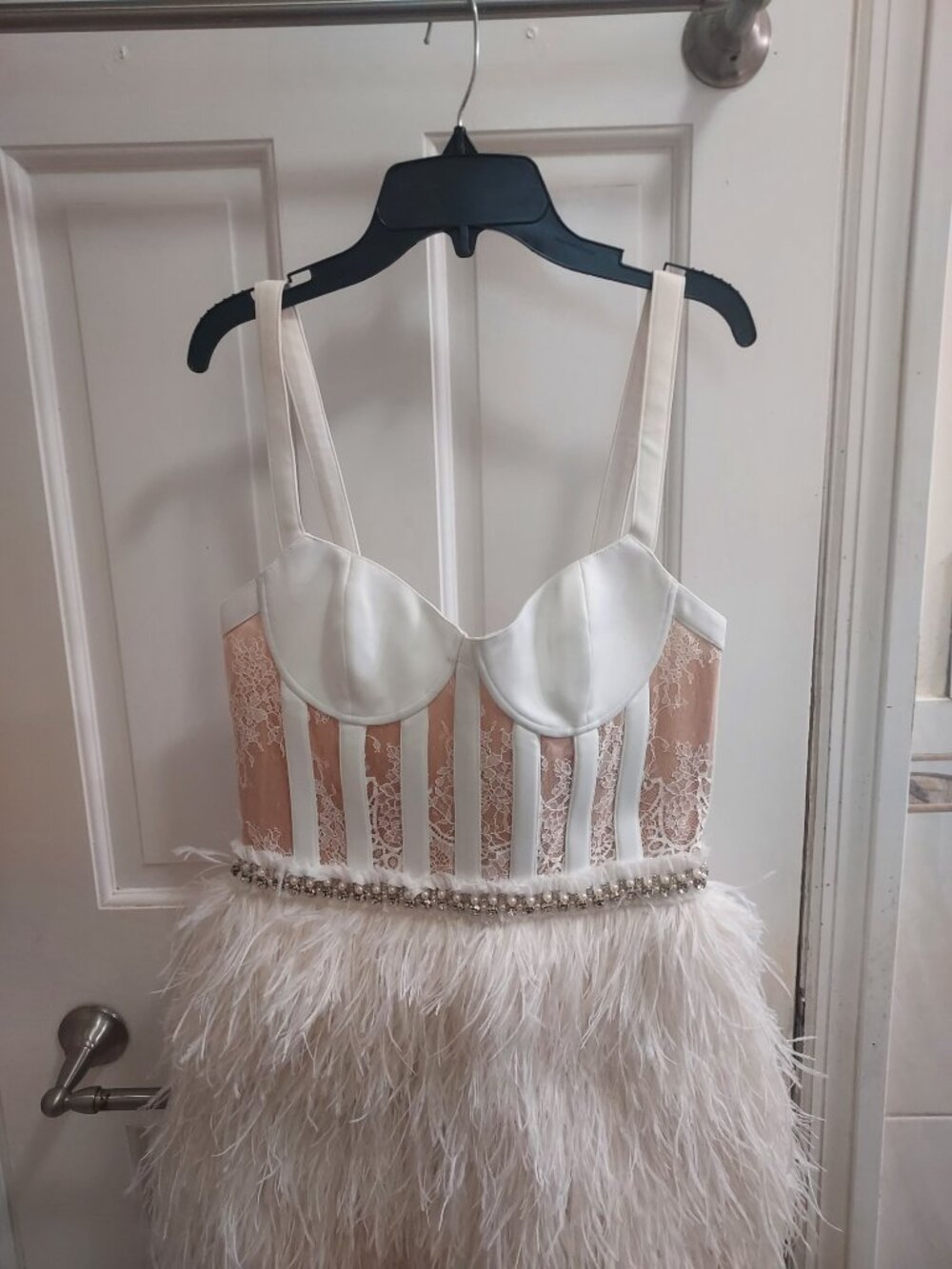 Alice Olivia Xia Wedding Bridal White Sheer Bustier Feather Mini Dress - Picture 4 of 15
